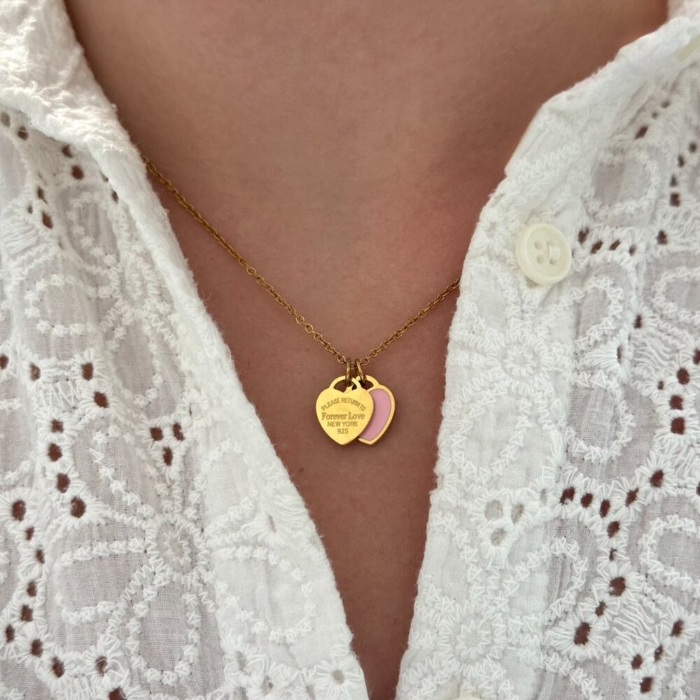 SKU:0431 Gold/pink necklace chain with pendant heart Stainless steel+in gift box